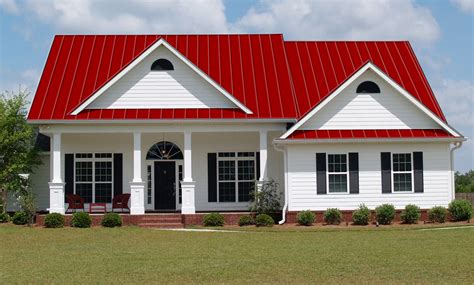 red metal roof on white house|residential white metal roof.